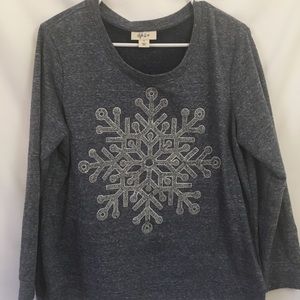 Style & Co Long Sleeve Sweatshirt Silver Sparkle